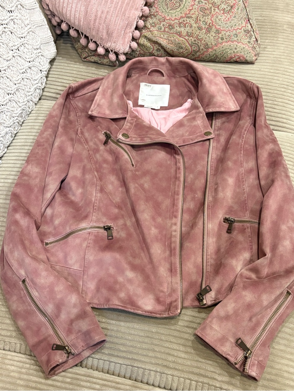 Anthropologie Ladies Pink Sueded Tie Dye Moto Jacket - M - Picture 2 of 4